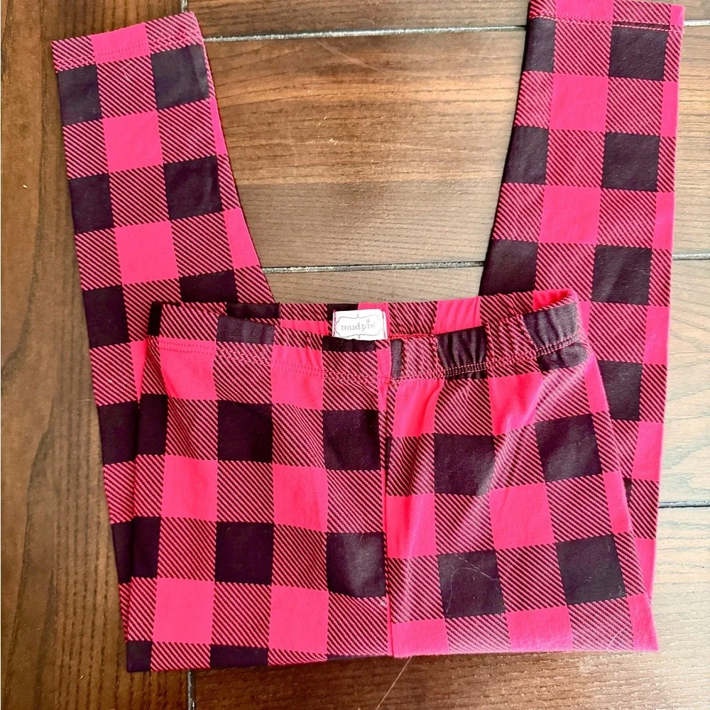 Mud Pie‎ Red Buffalo Plaid Toddler Set Ribbed Puff Sleeve Top Leggings 24M 2T